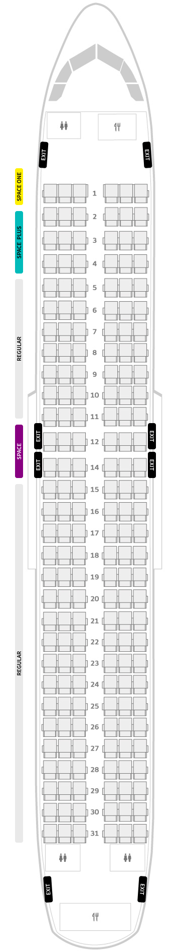 Stoelindeling van het vliegtuig A320